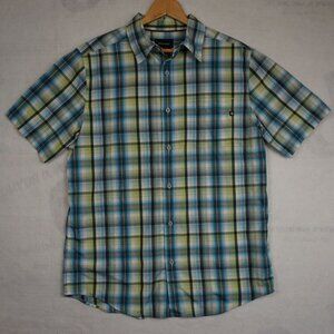 Marmot Mens Plaid Button-Down Short Sleeve Shirt Medium Blue Green